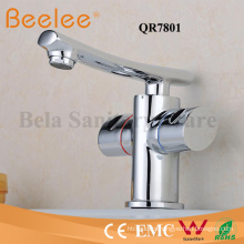 Long Flat-Shaped Spout Dule Round Handle Bathroom Basin Faucet